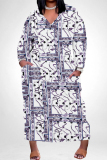 Leopard Snakeskin Print V Neck Long Sleeve Pocket Plus Size Baggy Straight Casual Outing Plus Size Maxi Dress