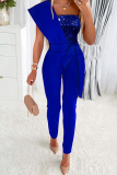Pink Sequins Sleeveless Backless Belted Formal Evening Party Prom Bodycon Jumpsuits