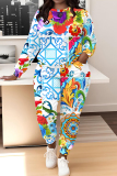Multicolor Graphics Boho Print O Neck Long Sleeve Sweatshirt And Skinny Pants Casual Sportwear Two Pieces Sweatsuit Sets
