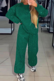 Green Hot Drill O Neck Long Sleeve Sweatshirt And Pants Casual Sportwear Two Pieces Jogger Sets