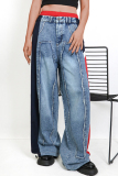Red Colorblock Side Striped High Waisted Straight Stretchy Loose Casual Wide Leg Denim Jeans