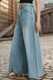 Dark Grey Casual Pocket High Waist Distressed Wide Leg Denim Jeans