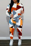 Navy Blue Graphics Print O Neck Long Sleeve Sweatshirt And Skinny Pants Sportwear Matching Sweatsuit Set