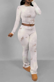 White Letters Tie Dye Print O Neck Long Sleeve Crop T Shirt And Flare Leg Pants Sportwear Casual Two Pieces Jogger Sets