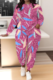 Blue Brown Graphics Boho Print O Neck Long Sleeve Sweatshirt And Skinny Pants Casual Sportwear Two Pieces Sweatsuit Sets