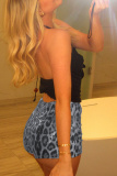 Grey Leopard Sequins Mid Waist Night Club Skinny Shorts