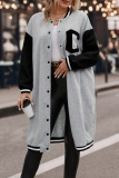 Black White Casual Letters Print Long Sleeve Plus Size Longline Cardigan Sweatshirt Coats