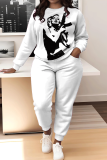 White Letter Print O Neck Long Sleeve Sweatshirt And Pants Sportwear Matching Sweatsuit Set