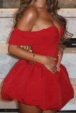 Red Sleeveless Backless Off Shoulder Ball Gown Formal Evening Party Prom Bubble Mini Dresses