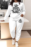 White Letter Print O Neck Long Sleeve Sweatshirt And Pants Sportwear Matching Sweatsuit Set