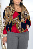 Red Graphcis Print Zipper Long Sleeve Fall Winter Casual Hooded Jackets