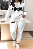 White Letter Print O Neck Long Sleeve Sweatshirt And Pants Sportwear Matching Sweatsuit Set