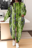 Blue Brown Graphics Boho Print O Neck Long Sleeve Sweatshirt And Skinny Pants Casual Sportwear Two Pieces Sweatsuit Sets