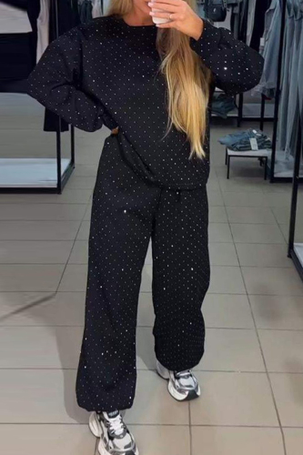 Green Hot Drill O Neck Long Sleeve Sweatshirt And Pants Casual Sportwear Two Pieces Jogger Sets