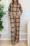 Green Plaid Print Turtleneck Long Sleeve Tops And Wide Leg Pants Formal Office Lady Casual Two Pieces Trouser Sets