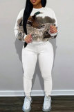 White Yellow Graphics Print O Neck Long Sleeve Sweatshirt And Skinny Pants Sportwear Matching Sweatsuit Set