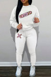 White Yellow Graphics Print O Neck Long Sleeve Sweatshirt And Skinny Pants Sportwear Matching Sweatsuit Set