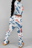 Light Purple Floral Print O Neck Long Sleeve Crop T Shirt And Flare Leg Pants Sportwear Casual Two Pieces Jogger Sets