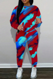 Navy Blue Graphics Print O Neck Long Sleeve Sweatshirt And Skinny Pants Sportwear Matching Sweatsuit Set