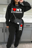 Red White Letter Print O Neck Long Sleeve Sweatshirt And Pants Sportwear Casual Two Pieces Jogger Sets