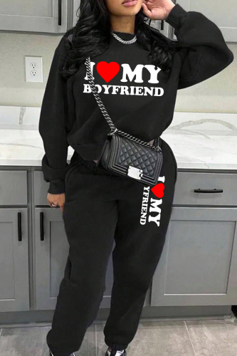 Red White Letter Print O Neck Long Sleeve Sweatshirt And Pants Sportwear Casual Two Pieces Jogger Sets