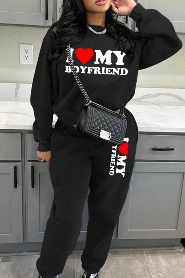 Red White Letter Print O Neck Long Sleeve Sweatshirt And Pants Sportwear Casual Two Pieces Jogger Sets