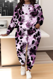 Blue Brown Graphics Boho Print O Neck Long Sleeve Sweatshirt And Skinny Pants Casual Sportwear Two Pieces Sweatsuit Sets