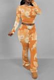 Light Purple Floral Print O Neck Long Sleeve Crop T Shirt And Flare Leg Pants Sportwear Casual Two Pieces Jogger Sets