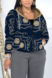 Red Graphcis Print Zipper Long Sleeve Fall Winter Casual Hooded Jackets