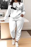 White Letter Print O Neck Long Sleeve Sweatshirt And Pants Sportwear Matching Sweatsuit Set