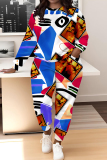 Multicolor Graphics Boho Print O Neck Long Sleeve Sweatshirt And Skinny Pants Casual Sportwear Two Pieces Sweatsuit Sets
