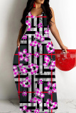 Multicolor Boho Graphics Print Backless Spaghetti Strap Floor Length Vacation Baggy Plus Size Sundress Slip Maxi Dress