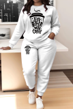 White Letter Print O Neck Long Sleeve Sweatshirt And Pants Sportwear Matching Sweatsuit Set