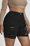 Black Casual High Waist Plus Size Stretchy Ripped Slim Fit Denim Shorts