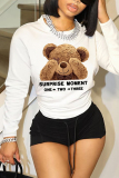 Red White Casual Letter Print O Neck Long Sleeve Sweatshirt
