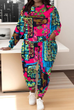Multicolor Graphics Boho Print O Neck Long Sleeve Sweatshirt And Skinny Pants Casual Sportwear Two Pieces Sweatsuit Sets