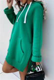 Green Hooded Long Sleeve Casual Pocket Slit Fall Winter Longline Sweatshirt