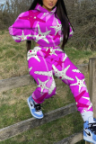 Blue Graphics Print Hooded Long Sleeve Sweatshirts and Drawstring Pants Sportwear Casual Two Pieces Sweatsuit Sets