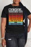 Dark Blue Letter Print O Neck Short Sleeve Casual Oversize T-Shirts