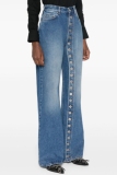 Blue Casual Buttons High Waist Straight Distressed Flare Leg Denim Jeans