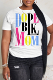 Dark Blue Letter Print O Neck Short Sleeve Casual Oversize T-Shirts