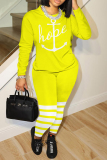 Dark Blue Striped Letter Print O Neck Long Sleeve Sweatshirt And Skinny Pants Casual Two Pieces Sweatsuit Sets