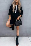 Green Hooded Long Sleeve Casual Pocket Slit Fall Winter Longline Sweatshirt