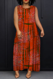 Multicolor African Graphics Print Sleeveless O Neck Long Casual Loose Maxi Tank Dresses