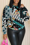 Blue Casual Boho Graphics Print O Neck Long Sleeve Fall Winter Sweatshirt