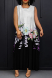 Rose Red African Floral Print Sleeveless O Neck Long Casual Loose Maxi Tank Dresses
