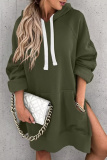 Green Hooded Long Sleeve Casual Pocket Slit Fall Winter Longline Sweatshirt