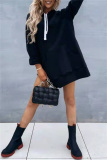 Green Hooded Long Sleeve Casual Pocket Slit Fall Winter Longline Sweatshirt