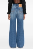 Blue Casual Buttons High Waist Straight Distressed Flare Leg Denim Jeans