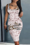 Multicolor Graphics Print U Neck Sleeveless Vacation Bodycon Midi Tank Dress